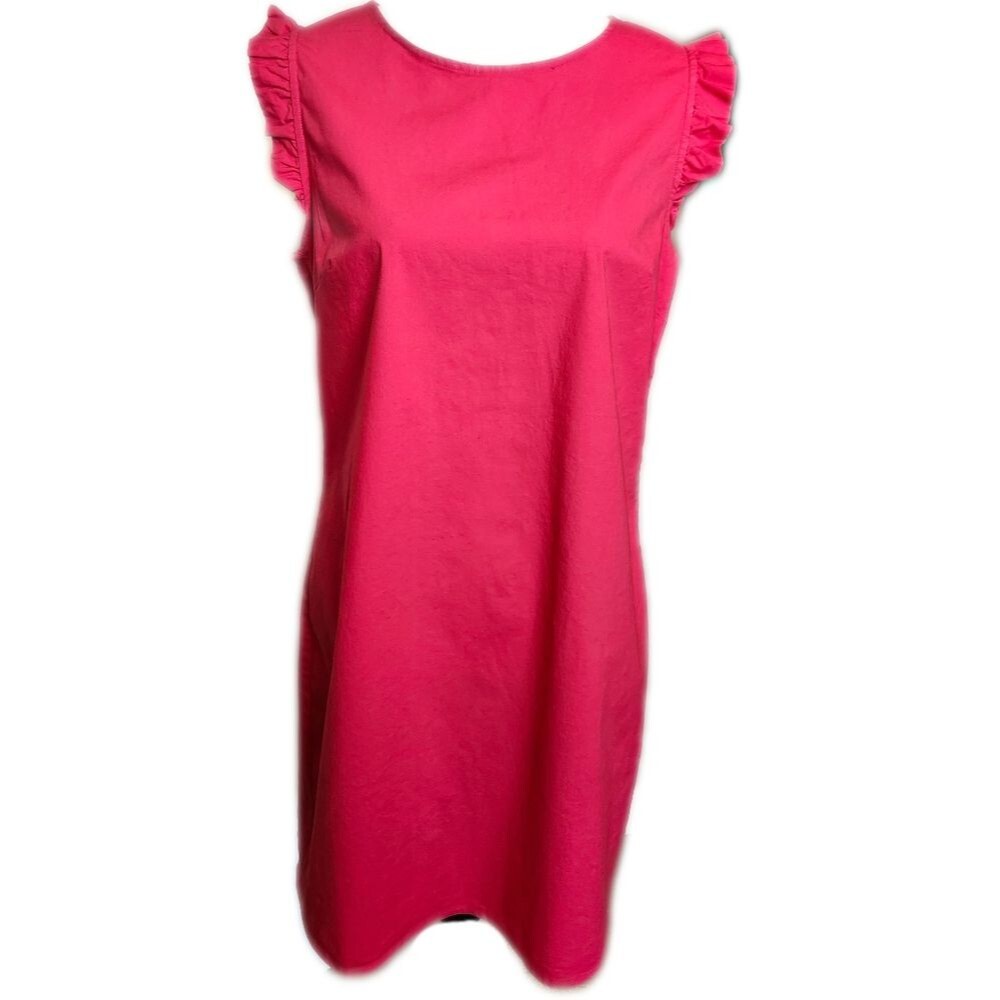 Heyton Ruffled Cap Sleeve Hot Pink Sheath Dress, 98% Cotton, 10
